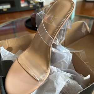 Fashion Nova Tan Heels Clear Strap Modern Design